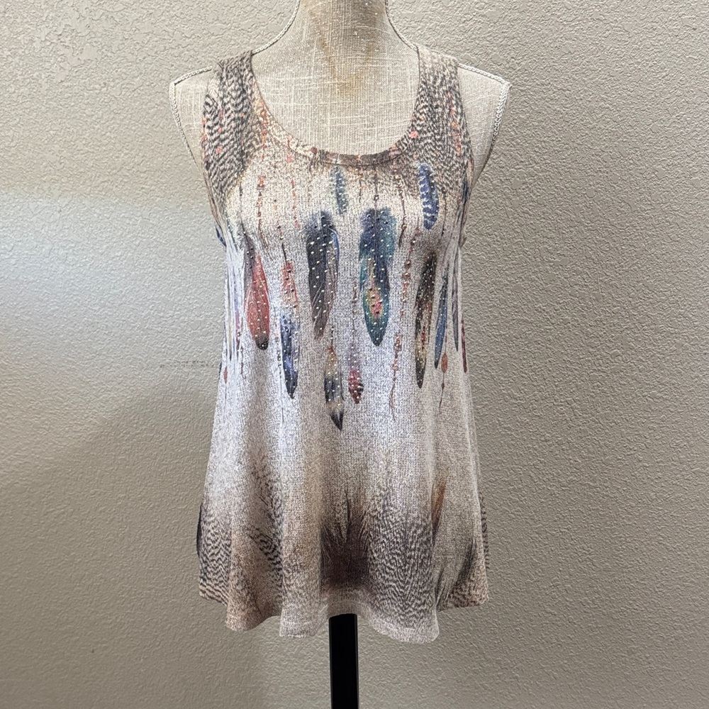 Vocal Multicolor Feather Print Blouse